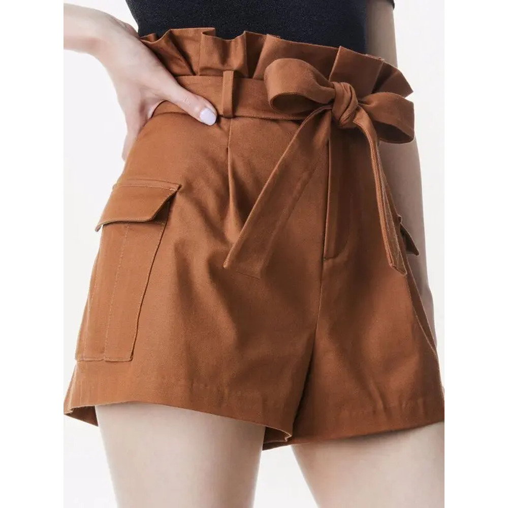 NWT Alice + Olivia Laurine High Rise Paperbag Cargo Shorts Camel Brown Women's 4